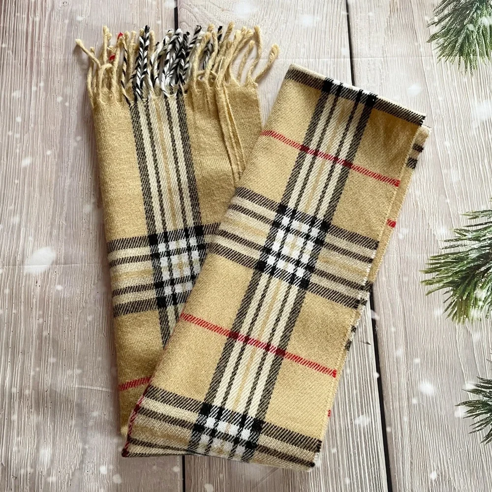 Plaid Rectangular Acrylic Scarf with Fringe 12” x 64”